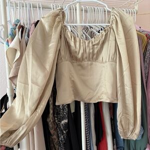 Abercrombie & Fitch Cream Blouse with Puff Sleeves